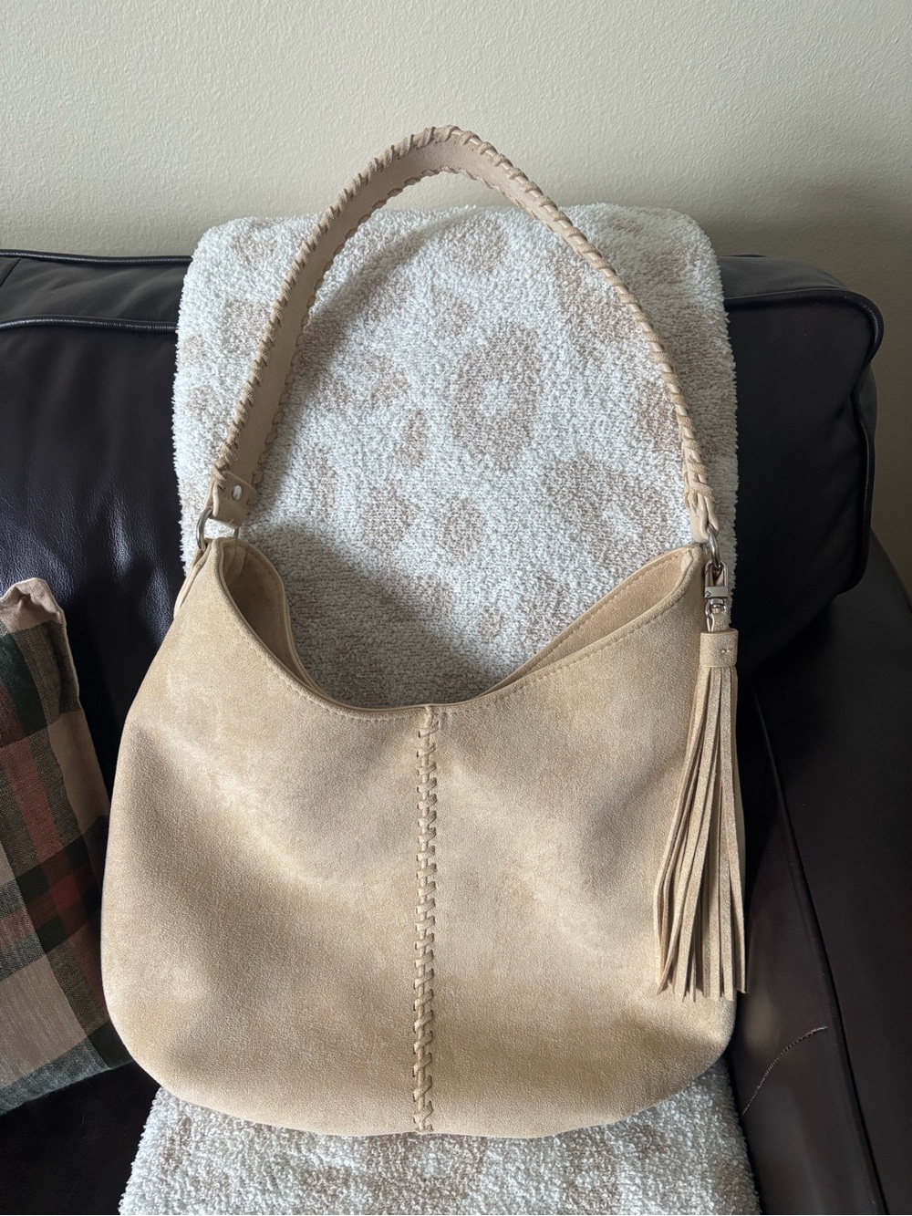 Universal Thread Beige Suede Shoulder Hobo with Braided Strap